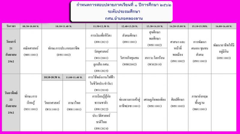 2. ตารางสอบปลายภาคเรียน